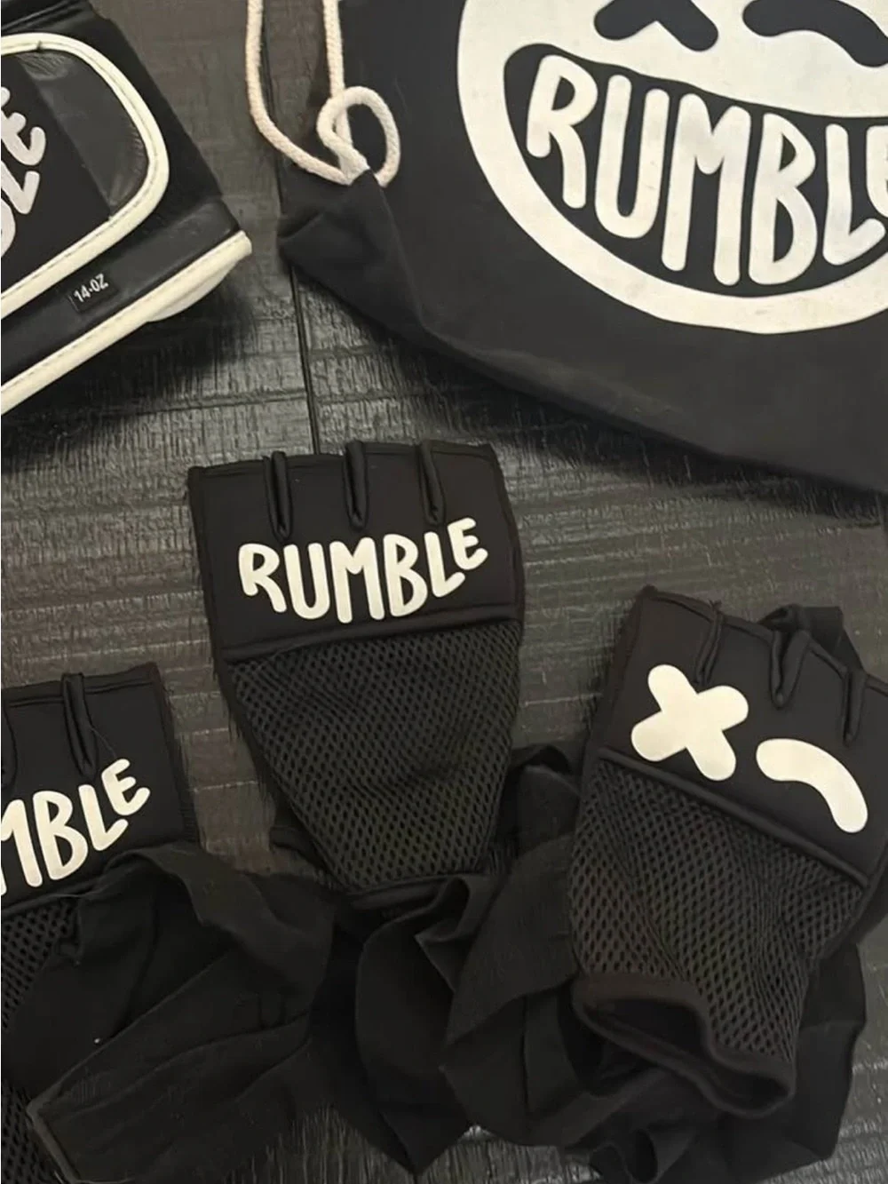 Black Rumble Boxing Gloves and Hand Wrap Set